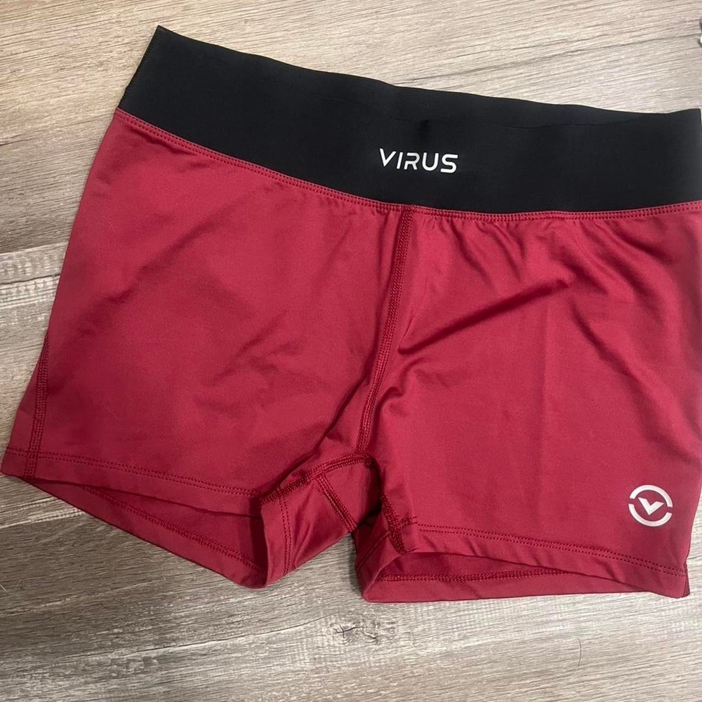 Virus women's compression Athletic Activewear Shorts Red Maroon Black Size L